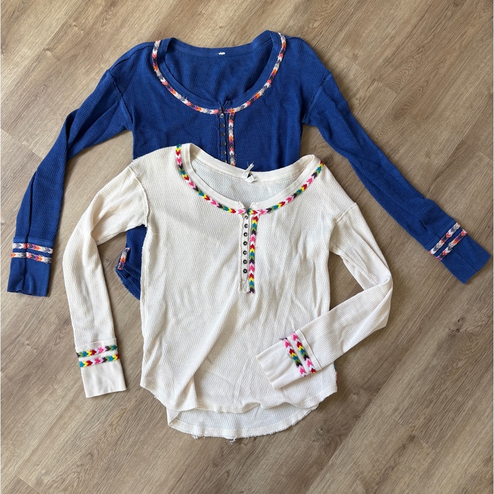 2 Free People Rainbow Thermal Henley shirts